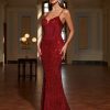 Sparkling Sequin Spaghetti Strap Dress, Elegant Sleeveless Low-cut Back Slim Fit Dress For Party & Banquet, Women's Clothing